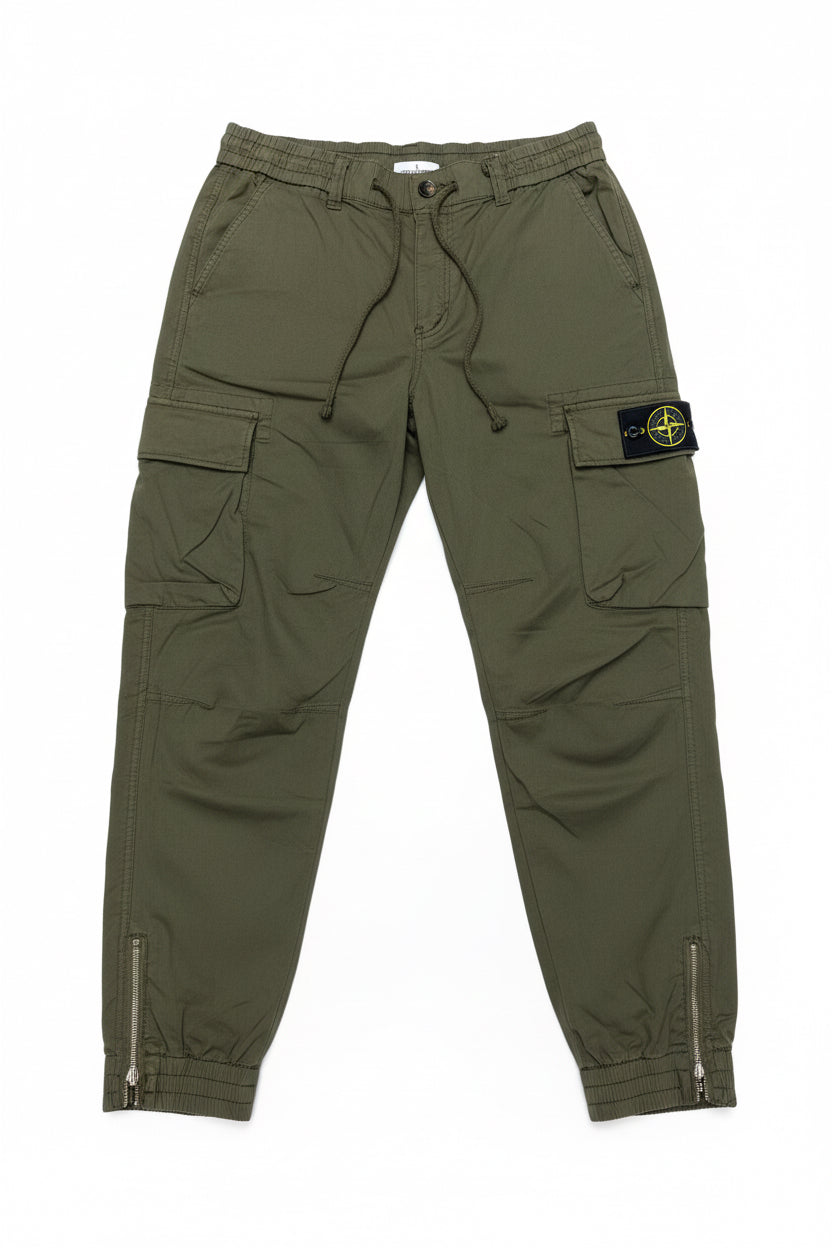 Cargo stone island kaki fermeture éclair en bas