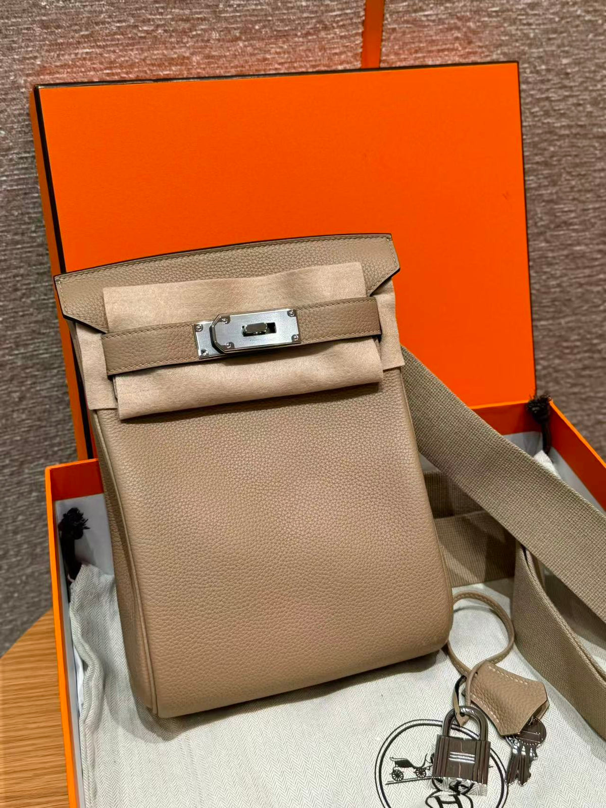 Sac bandoulière kelly full qualité beige