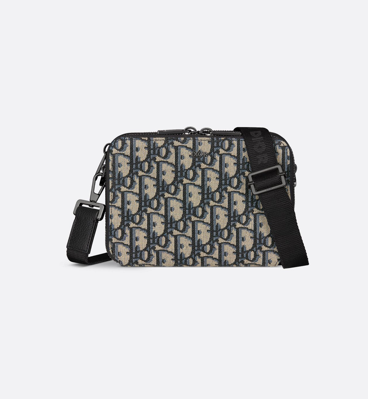 Pochette zippée à bandoulière Toile jacquard Dior Oblique noir