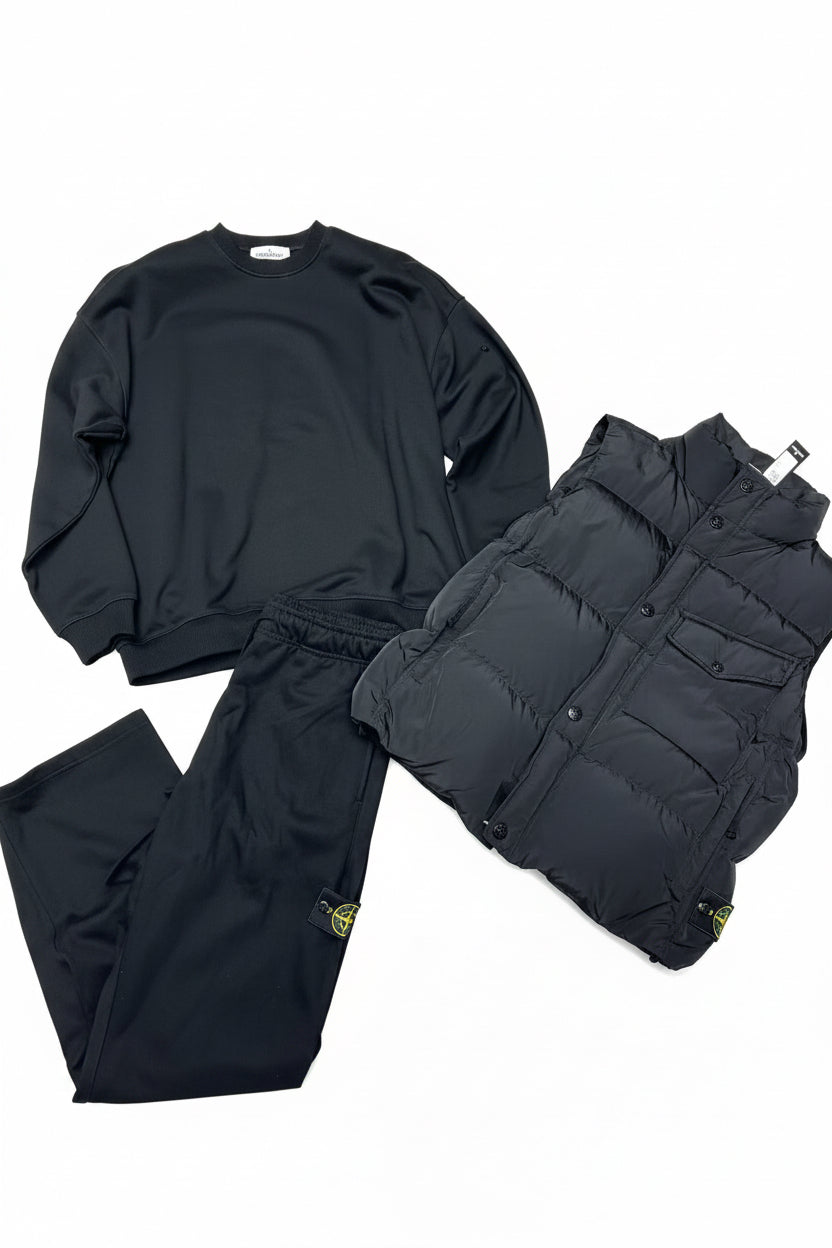 Ensemble stone island new model full black 3 pieces
