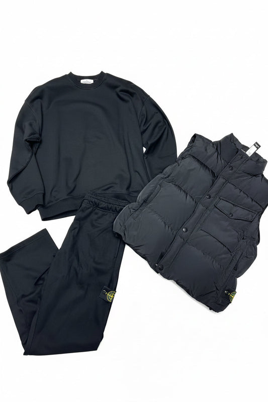Ensemble stone island new model full black 3 pieces