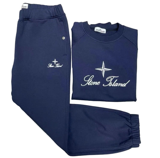 Survêtement stone island bleu marine coton